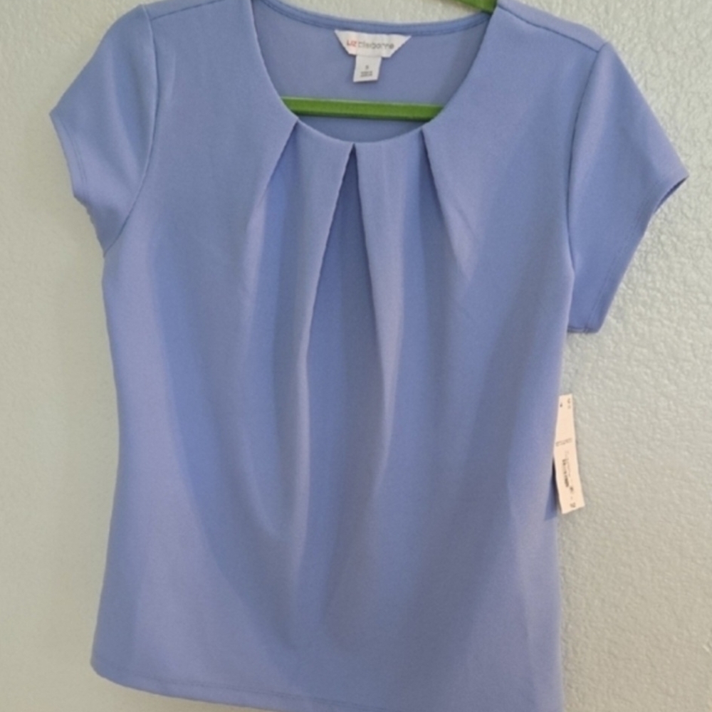 Liz Claiborne Lavender Blue Pleated Cap-Sleeve Blouse
